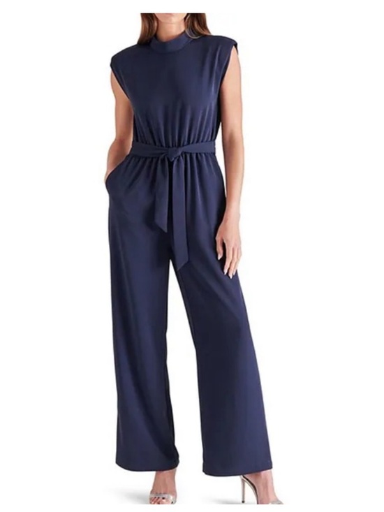 Steve Madden Pants - Steve Madden Navy Sleeveless Belted Wide-Leg Jumpsuit